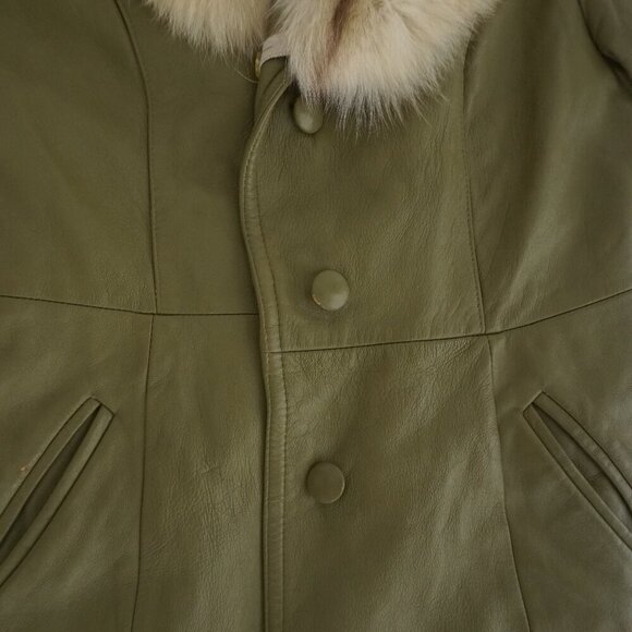 The Old Mill Glen Lainey Banton Olive Green Penny Coat Leather Trench Jacket M - Picture 5 of 16